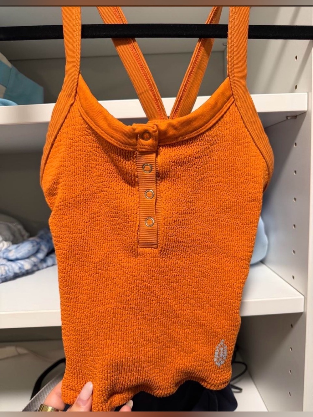 Free People Vibrant Orange Textured Henley Tank